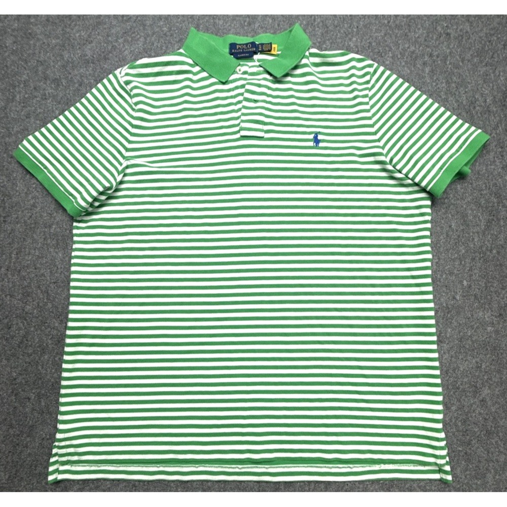 Polo Ralph Lauren Classic Fit Mens Size XL Striped Mesh Polo Shirt Green White